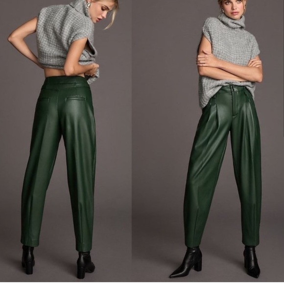 Anthropologie Maeve Faux Leather Taper Pleated Pants - Picture 3 of 5